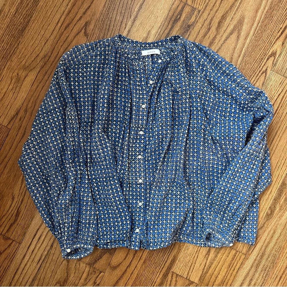 Doen Jane Blouse Long sleeve blue and white print